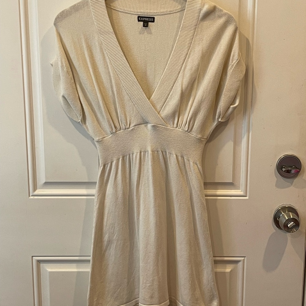 Express Cream V-Neck Dress, XS